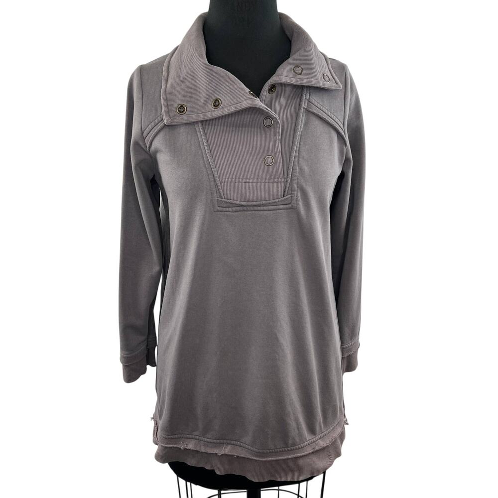 Soft Surroundings 1/4 Snap Gray Long Sleeve Asymmetric Pullover Sweater Top S SM